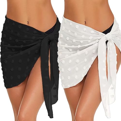 2 pareos de playa para mujer, 50 x 180 cm, falda corta, color blanco y negro, En Blanco Y Negro, talla única