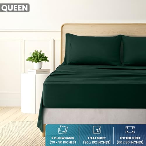 Image of Utopia Bedding Queen Sheet Set, Soft Microfiber 4 Piece Bed Sheets with 15 inch Deep Pocket - Easy Care Brushed Microfiber (Queen, Emerald)