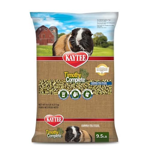 Kaytee Timothy Complete Guinea Pig Food Made with Timothy Hay High in Fiber Supports Dental Health and Digestion Long-lasting Vitamin C 9.5 pounds