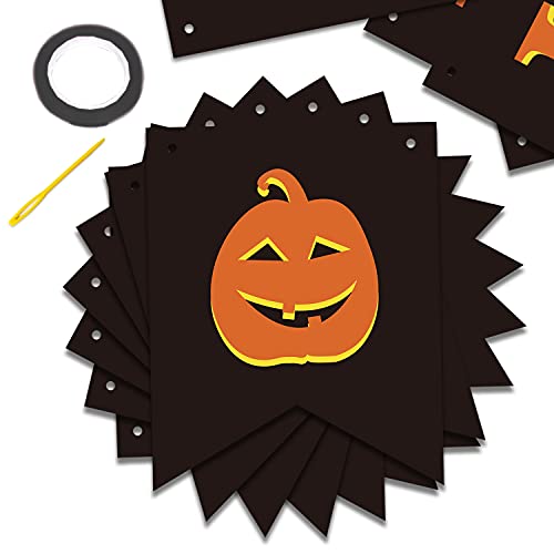 Gegewoo Black Happy Halloween Banner Bunting With Pumpkin Sign Outdoor Indoor Home Decor For Mantle Fireplace Halloween Theme Party Decorations Supplies #TOP2