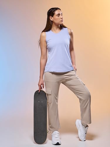 Image of TECHNOSPORT Women Solid Slim Fit Round Neck Tank Top with Cotflex for Gym, Sports and Regular Use