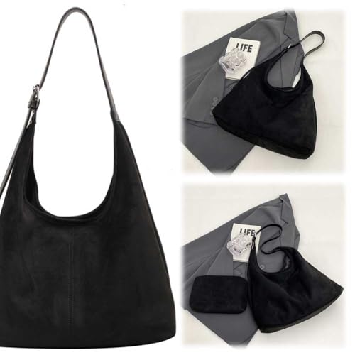 Women Suede Shoulder Bag Stylish Crossbody Bag Large Capacity Chic Hobo Bag Solid Color Casual Tote Purse Adjustable Strap Vi2