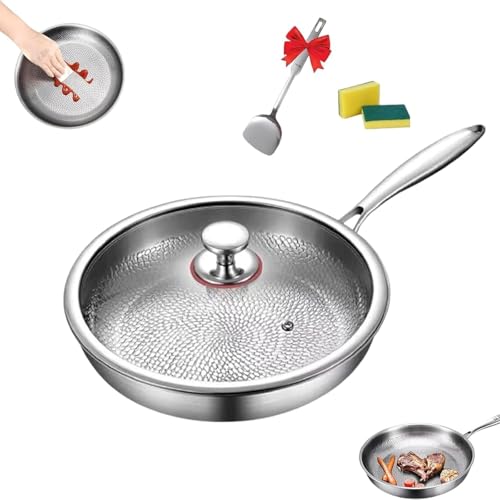 Sartenes martilladas de titanio con tapa, sartén multifuncional de titanio 2025, sartén de titanio para cocinar, sartenes ultraduraderas resistentes a los arañazos, sartén Nutri de titanio