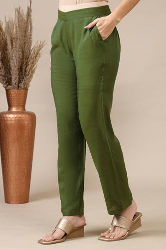Image of Aurelia Women's Green Solid Modal Rayon Ankle Length Palazzos