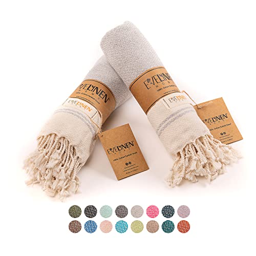 Evelynen Turkish Hand Towels For Bathroom & Kitchen Towels Decorative Set Of 2 | Boho Farmhouse Hand Towels With Hanging Loops For Face, Tea, Dish, Kitchen & Bath |%100 Cotton (16" X 32" - Grey) #TOP19