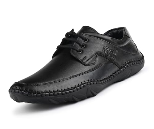 LOUIS STITCH Jet Black Genuine Leather Formal Shoes for Men | Ultra Lightweight and Flexible Rubber Sole Men’s Formal Derby Shoes | Formal Lace Up Derby Shoes for Men | LSAXPLJB | UK-8