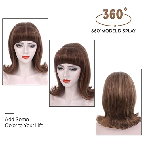 REEWES Brown 60s Retro Beehive Wigs for Women 70s Classic Style Cosplay Wig With Bang for Party Halloween Use,Costume - Image 4