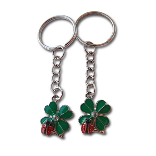 Llavero Amor Pareja de trébol y mariquita brillante Lucky Leaf, 2 piezas