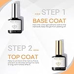 modelones Gel Top Coat and Base Coat, 2 Pcs No Wipe Clear Base and Top Coat Set for Gel Nail Polish Soak Off Long Lasting Upgraded Shiny DIY Manicure Gift for Women 10 ml - Image 2
