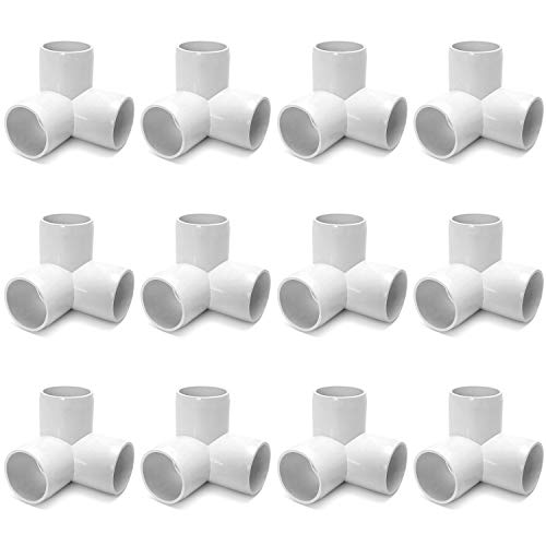 QWORK 3 Way 1/2" Tee PVC Fitting Elbow,12Pack PVC Fitting Connector,Furniture Grade, for Building Furniture and PVC Structures, White