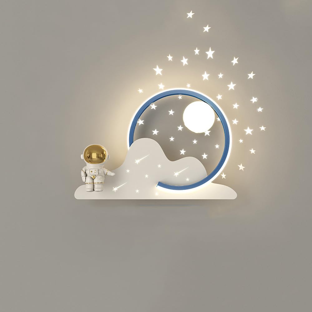 SXSCARKX Astronaut LED Wall Sconce For Kids Bedroom Dimmable Modern Light Luxury Bedside Mounted Projection Stars Night Blue White Contemporary Lamp Children Corridor