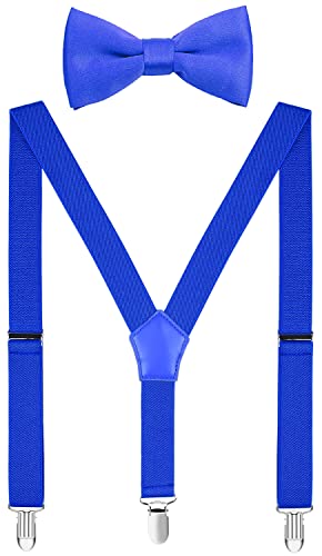 Image of Men's Boys' Bow Tie and Suspenders Set Y Shape Adjustable Elastic