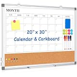 Calendario de borrado en seco para pared, pizarra blanca mensual de corcho