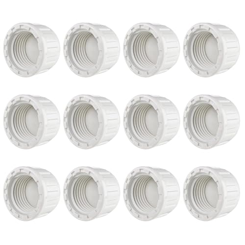 12PCS 1/2 PVC Sprinkler Cap End Female Thread Pipe Plug Adapter for Irrigation DIY Projects Sprinkler Head Cap Water Line Plumbing Repair Compatible with Rainbird Systems(1/2 BSPT Thread)