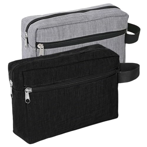 Image of 2PCS Travel Toiletry Bag for Women and Men, 22 * 16 * 7cm Portable Wash Bag with Handle Shower Bathroom Makeup Bags with Handle for Men Women(Black/Gray)