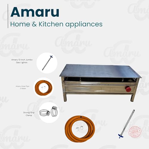 Image of Amaru Stainless Steel Commercial Dosa Bhatti for Hotel & Restaurant Use | Heavy-Duty Dosa Cooking Bhatti with Bullet Burner And Tawa (Size-30Lx15Wx12H Tawa 6mm