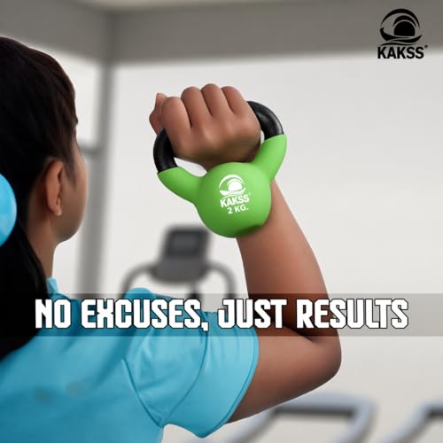 Image of Kakss Half Coating Neoprene Kettlebell (Parrot Green, 2 KG) (PROUDLY MADE IN INDIA)