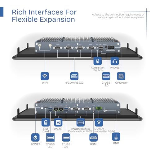 Image of 15.6 inch Fanless Industrial Panel PC,16:9 Embedded 10 Point Touch PC,Windows 10 IP65 All-in-One Computer,Auto Power-on,for Factory,Automation,Kiosk,Business (I3-7100U, 16G RAM 256G SSD)