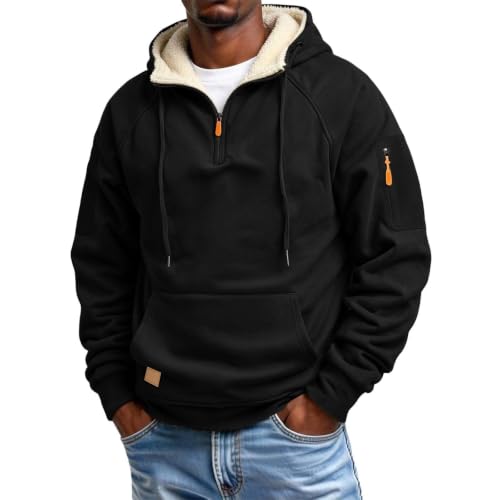 Mens Sherpa Lined Quarter Zip Hoodie Thick Thermal Warm Winter Sweatshirt - image 3