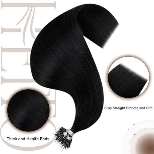 Hetto Nano Hair Extensions Real Human Hair Black 22 Inch, Natural Invisible Nano Beads Extensions - Image 4