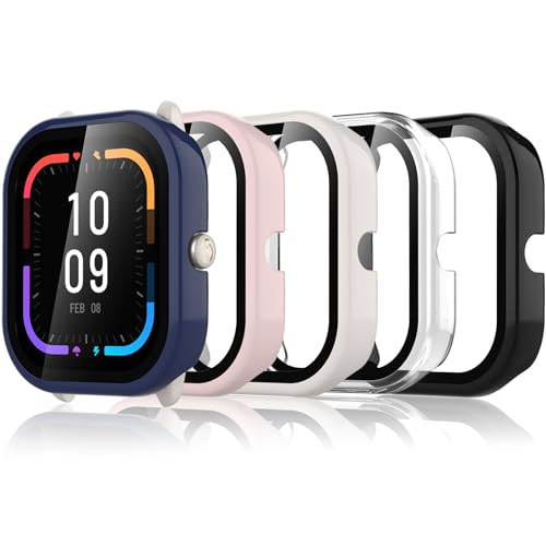 Bigqin 5 Piezas Funda Compatible con Amazfit GTS 4 Mini, Protector de Pantalla Compatible con Amazfit GTS 4 Mini- Transparent/Negro/Azul/Blanco Marfil/Rosa