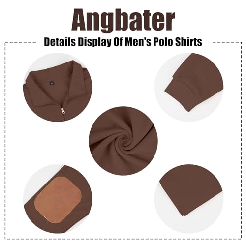Angbater Men’s Polo Shirts Lapel Collar Zipper Up Pullover Mock Neck Long Sleeve Golf Polo Sweatshirts with Elbow Patches4