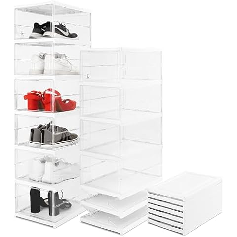 Kovellie Foldable 6 Pack Shoe Storage Boxes Cover