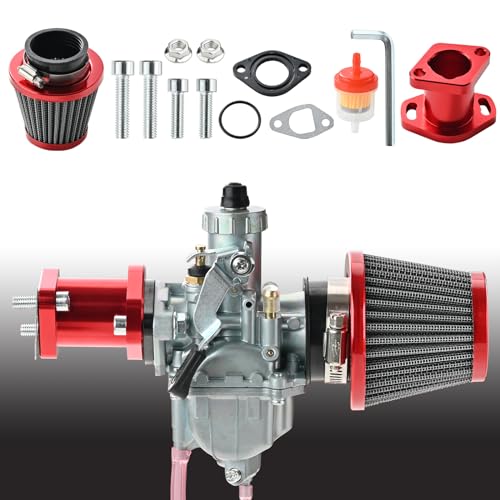 Image of VM22 Carburetor Carb Predator 212 carburetor Throttle Cable Handle Grips and Cable Set 22 mm /0.87 With 38mm Air Filter And 26mm Inlet Pipe Main Jets Kit (Red)