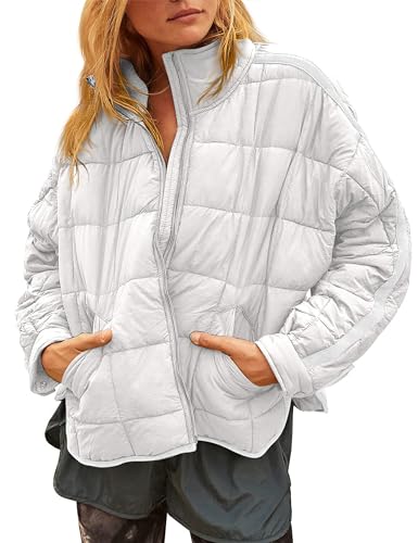 Peaceglad Women's Winter Lightweight Zipper Down Jacket Oversized Warm Long Sleeve Quilted Jackets Coats