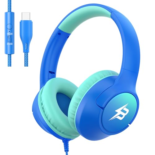 Image of USB C Headphones Wired for Kids, 85 /94dB Volume Limit With Mic, Blue