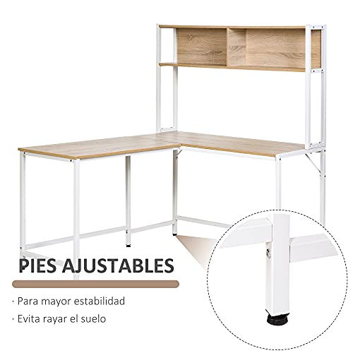 Miniatura 6 de Homcom Escritorio En Forma De L Multifuncional Mesa De Ordenador Para Oficina O Estudio Con Estantes Altos Espacio Amplio Moderno Y Minimalista 140x125x149 Cm Color Madera