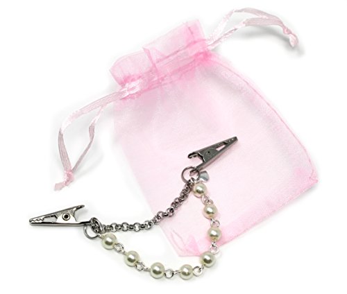 Hey Viv! Pearl & Chain Sweater Guard, Cardigan, Collar Clip Slim Clip - Organza Bag #TOP3