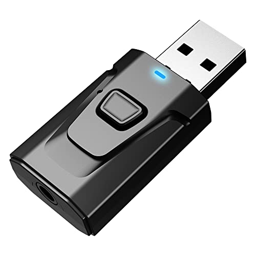 Baugger USB BT5.0 Receptor transmissor de áudio 2 em 1 Adaptador de áudio BT com porta AUX para casa