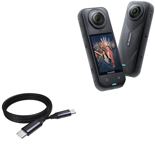 BoxWave Cable Compatible with Insta360 X5 - DirectSync PD Cable (3ft) - USB-C to USB-C (100W), Type C Braided Charge and Fast Sync - Jet Black