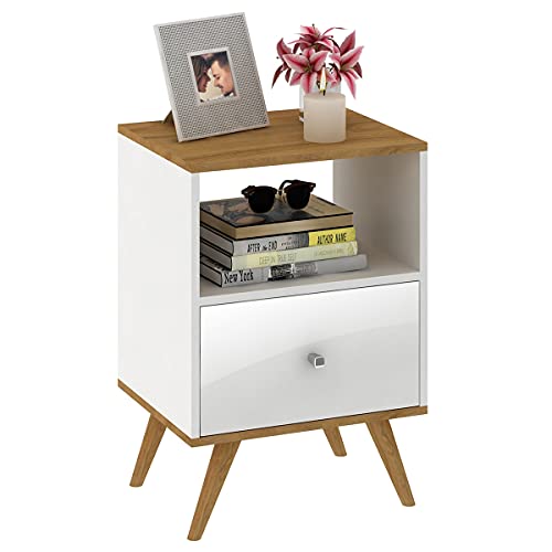 Mesa de Cabeceira com 1 Gaveta Retro Rc01-fellicci - Nogal/Branco