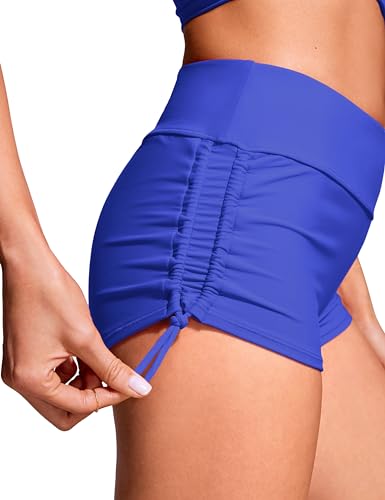 Image of CRZ YOGA Ruched Side Board Shorts 1.1'' | Full Lining, High Waisted, Tummy Control, Swim, Beach, Bathing Bottoms for Women