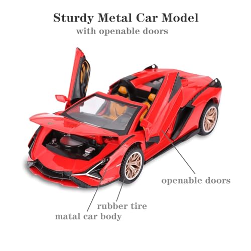 Image of 1:32 Scale Lamborghini Open SIAN Toy Car | Metal Pullback Diecast Car for Kids with Openable Doors, Sound, Light Effects Toy for Car Enthusiasts (Color As Per Available),black