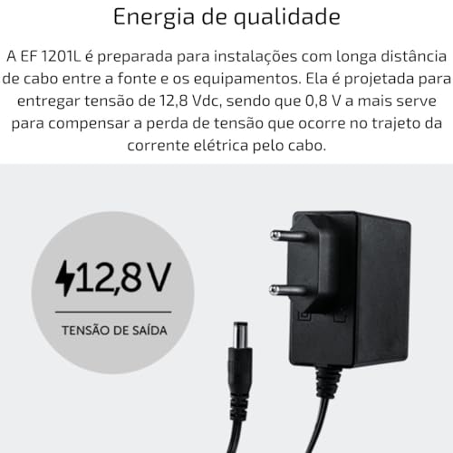 Fonte de Alimentação AC/DC 12,8V 1A EF 1201L Preto Intelbras