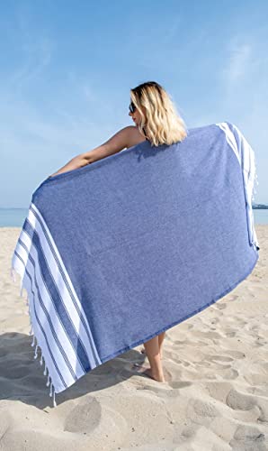 Bosphorus (Set Of 6) 100% Turkish Cotton Bath Beach Hammam Peshtemal Towel Throw Fouta Blanket Set Xl Prewashed (Navy) #TOP2