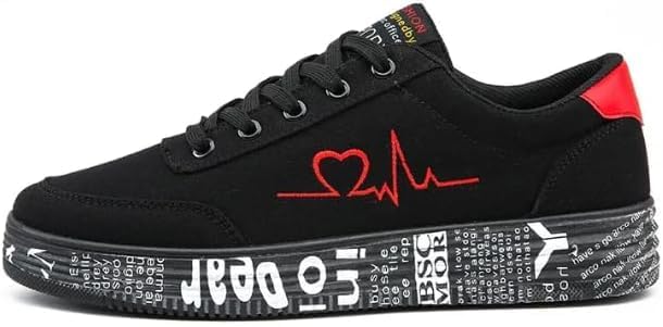 TPbaeke Women Letter Graphic Lace-Up Front Canvas, Women's Low Top Shoes | Wide Athletic Tennis Sneakers with Rubber Outsole(Soft and Breathable)2