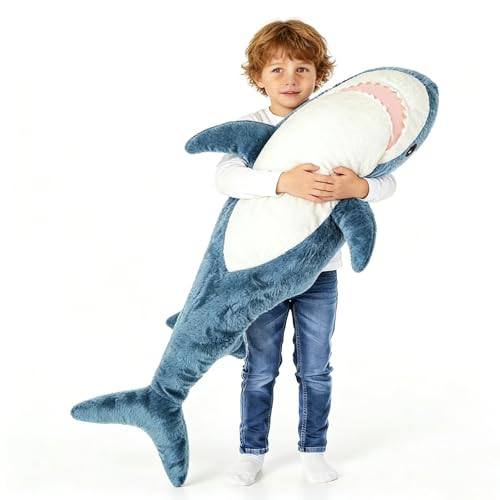 Image of Giant Stuffed Animal, Shark Plush, Shark Stuffed Animal, Shark Plushies, Shark Pillow for Home Room Decor, Ideal Gift for Kid Boy,Girl&Girlfriend (Blue, 100cm /39.3inch)