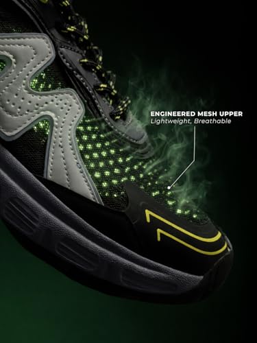 Image of The Souled Store Ben 10: OmniKicks Men and Boys Low Top Sneakers Black and Grey and Lime Green Streetwear Kicks Breathable Mesh Lightweight EVA Midsole Durable Rubber Sole Lace Up Comfortable