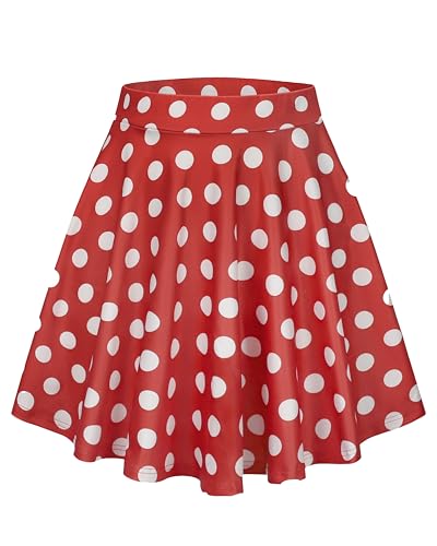 Mini Skirts for Women Basic Skater Pleated Flowy High Waisted Casual Short Skirt(Red Point L)