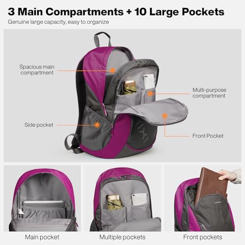 mixi Ultra Lightweight Backpack 45L Waterproof Casual Backpack for Travel Sports Camping Hiking College Back Pack Daypack for Men Women, 21 inch-Rose Red - Image 5