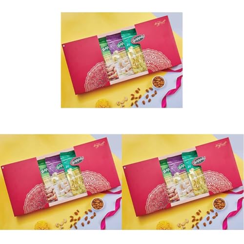 Image of Happilo Dry Fruit Celebrations Gift Box Marigold - California Almonds, Premium Cashews & Raisins, Mixed Nut, 650 g, 3 Count (Pack of 3)