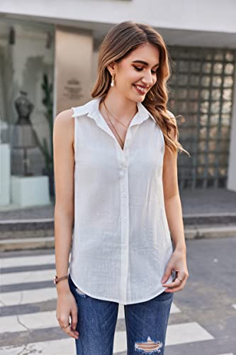HOTOUCH Womens Sleeveless Button Down Shirt Collared Cotton Linen Blouse Casual Office Shirts Basic Tank Top3