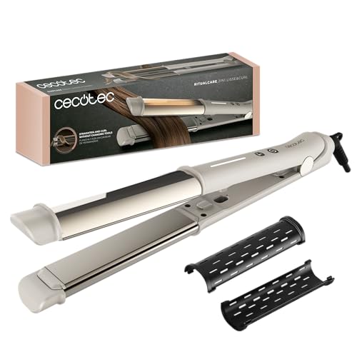 Cecotec Plancha de Pelo 2 en 1, Plancha y Rizador, RitualCare 2in1 Lisse&Curl. Revestimiento de Cerámica, Temperatura 170º 230ºC, Tecnología MCH que Protege del Daño, Iones, Apagado Automático