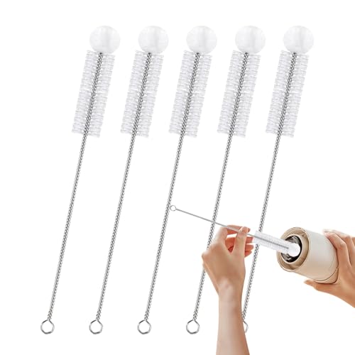 Cepillo limpiador de botellas – Cepillo de limpieza exfoliante para biberones | 5 x mango largo vaso flexible flexible para lavadora | tazas de café de cocina hervidor