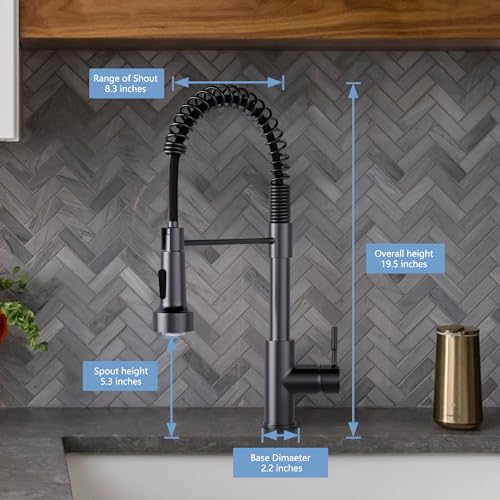 Image of GIMILI Black Stainless Kitchen Faucet with Pull Down Sprayer Single Hole Stainless Steel LED Faucet, Suitable for Farmhouses, RV, Laundry Room, Outdoor, and Campers. Llave para fregadero de cocina