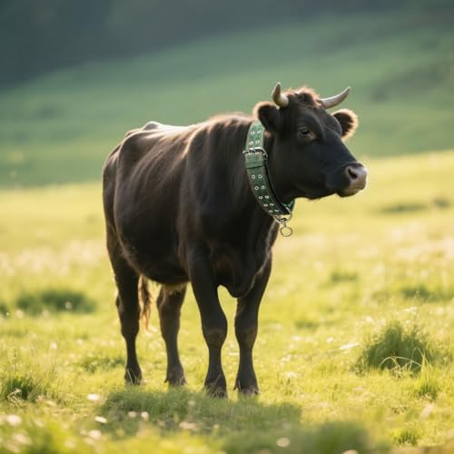 Image of Cattle Collar Adjustable Sheep Neck Strap Thick Canvas Four-Layer Nylon Thickened Collar with 2-Rows Metal Buckle and Ring Metal Buckle Traction Chain for Farm Animals Pets (29.5 inch~45.2 inch)